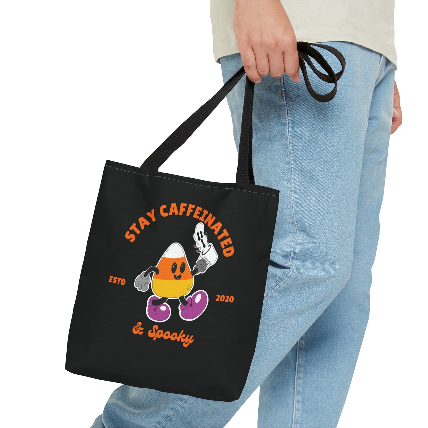 Stay caffeinated and spooky Candy corn tote