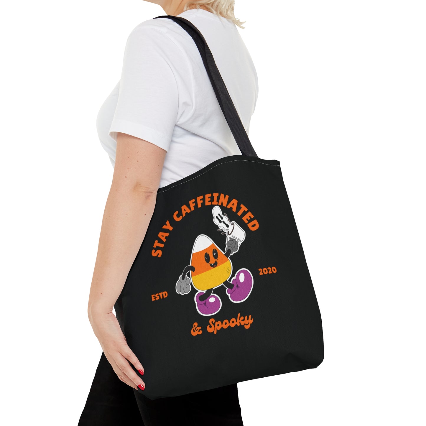 Stay caffeinated and spooky Candy corn tote